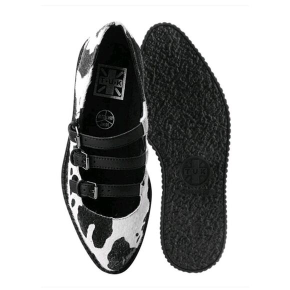 TUK platform creepers Black & White Cow Print 3-Strap Pointed Mary Jane‎ sz 9 - Picture 2 of 5